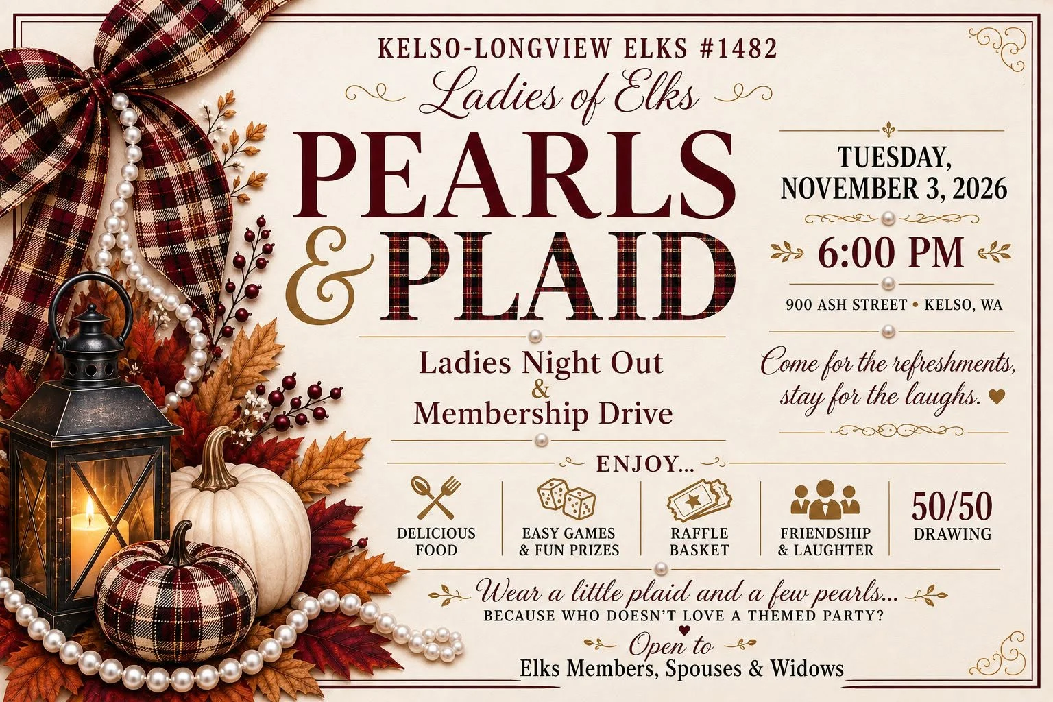 Pearls & Plaid — Ladies of Elks Night Out & Membership Drive
