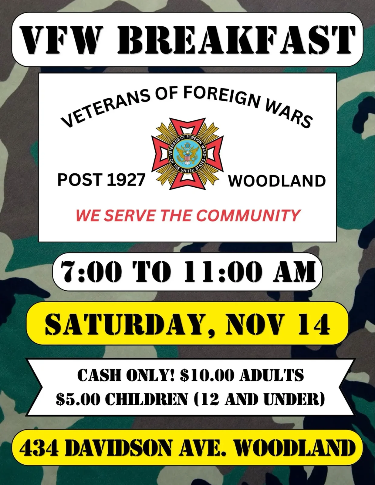VFW Breakfast at Post 1927 Woodland